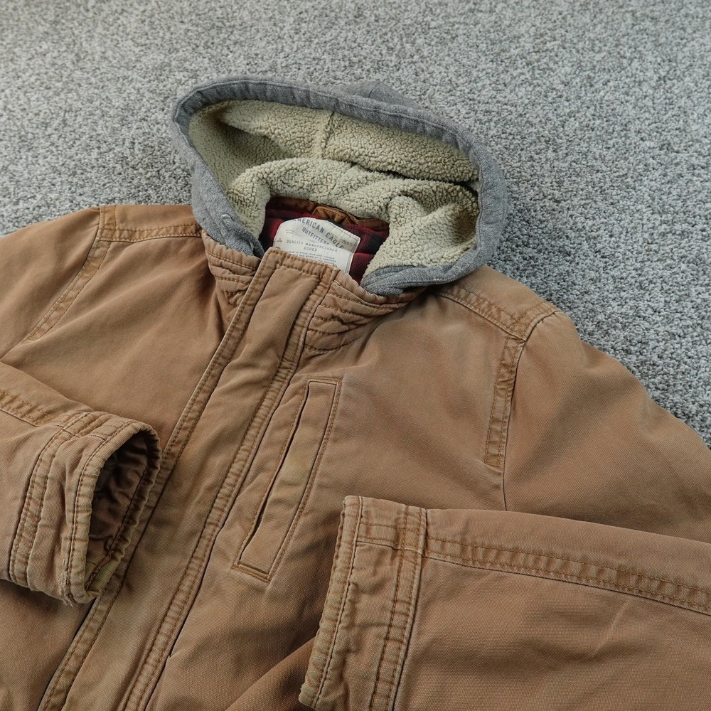 American Eagle Jacket Mens MT Brown Sherpa Hood Adirondack Barn Chore Coat Parka